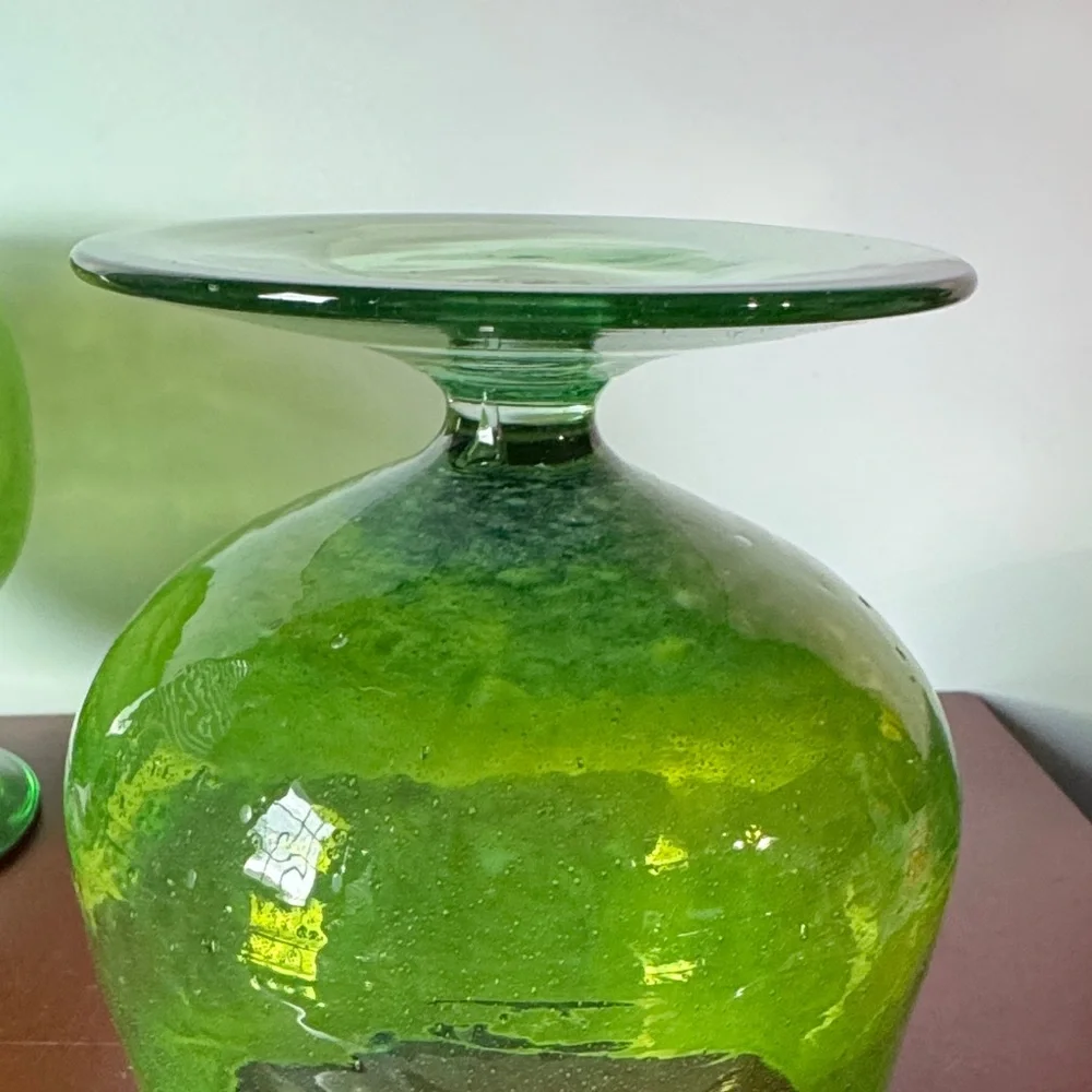 Vintage Set of hand Blown Glass Brandy Snifter Stemmed Green Glass